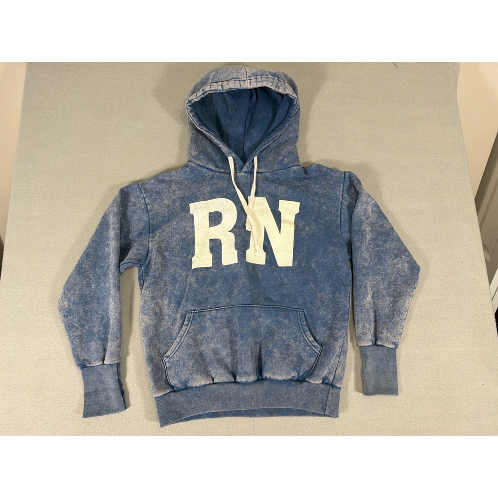 Style Over The Style Purple T# RN Acid Wash Blue Hoodie Thumbhole Cuffs Korean